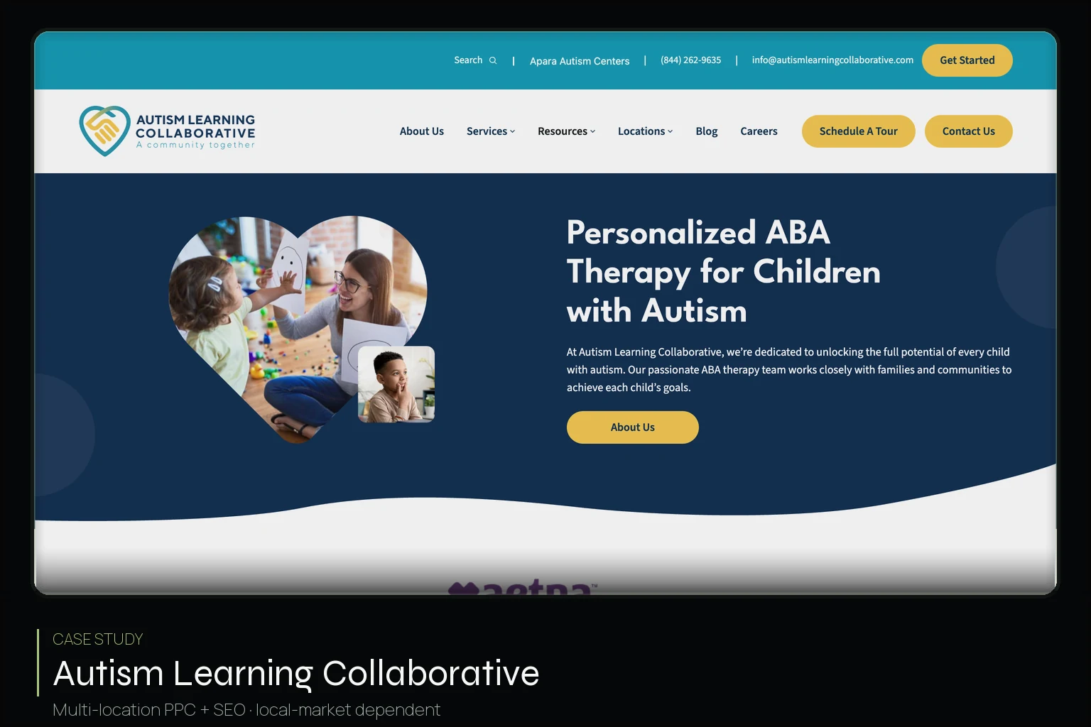 Autism Learning Collaborative homepage — multi-location ABA therapy PPC and SEO case study