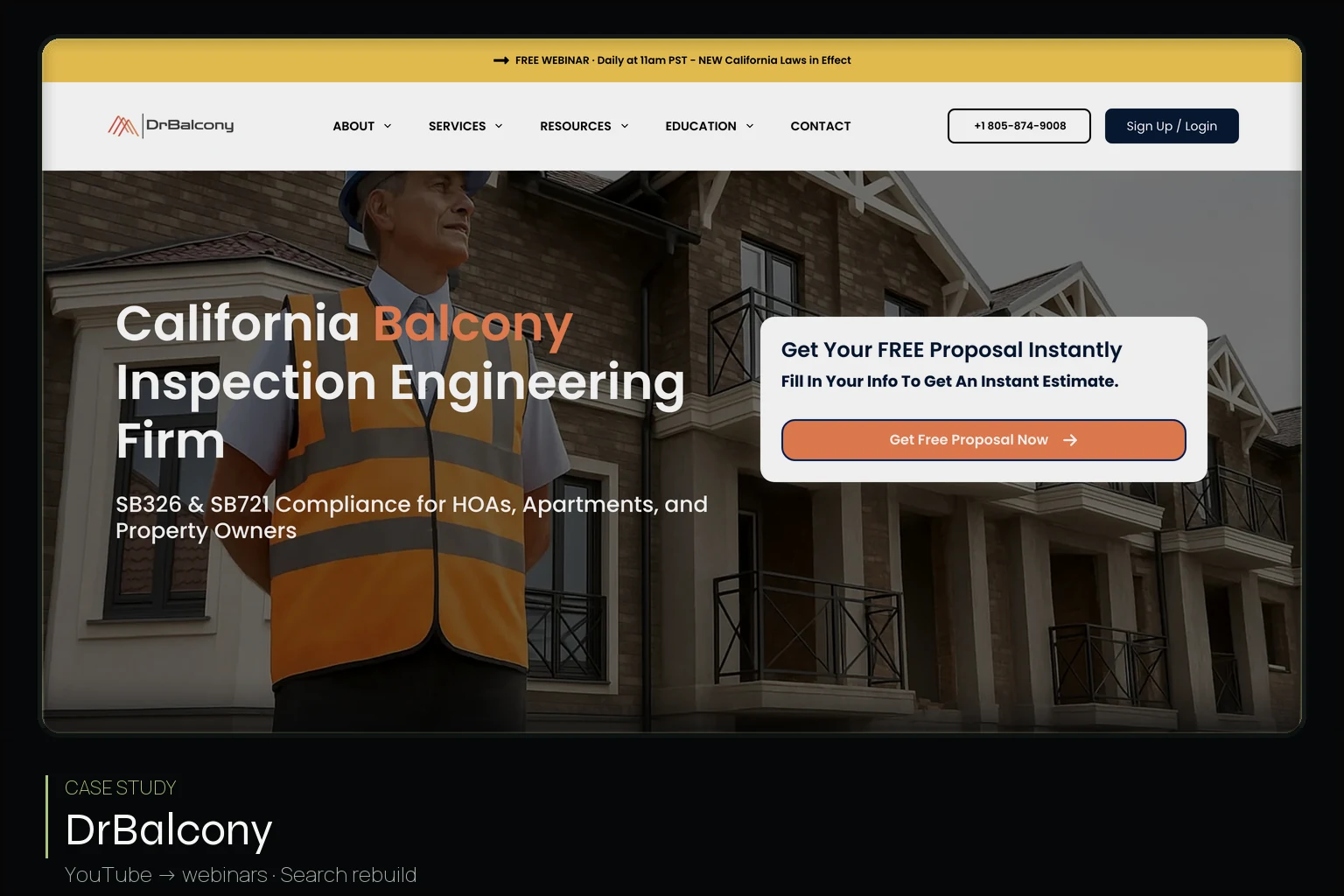 DrBalcony homepage — California balcony inspection engineering case study