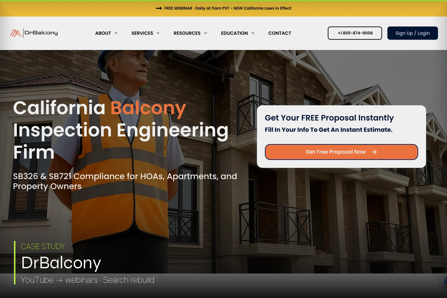 DrBalcony homepage — California balcony inspection engineering case study