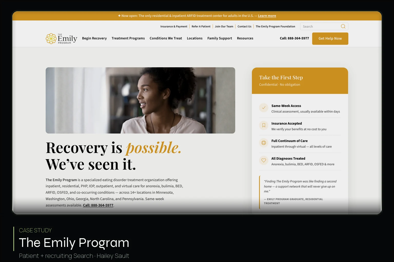 The Emily Program homepage — patient and recruiting Search case study