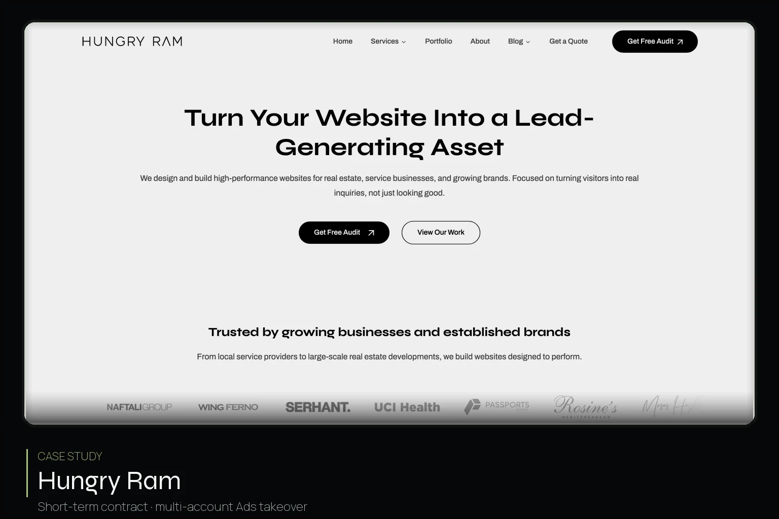 Hungry Ram homepage — Google Ads contract case study