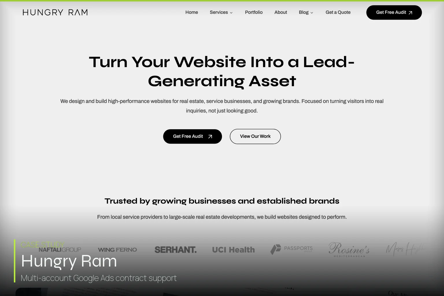 Hungry Ram homepage — Google Ads contract case study
