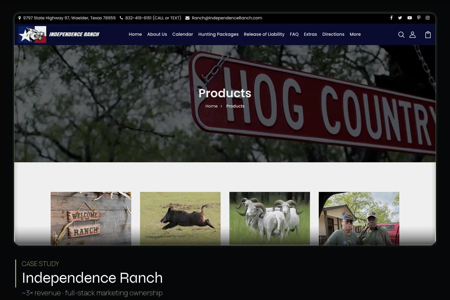 Independence Ranch hunting packages / booking page — ranch marketing case study