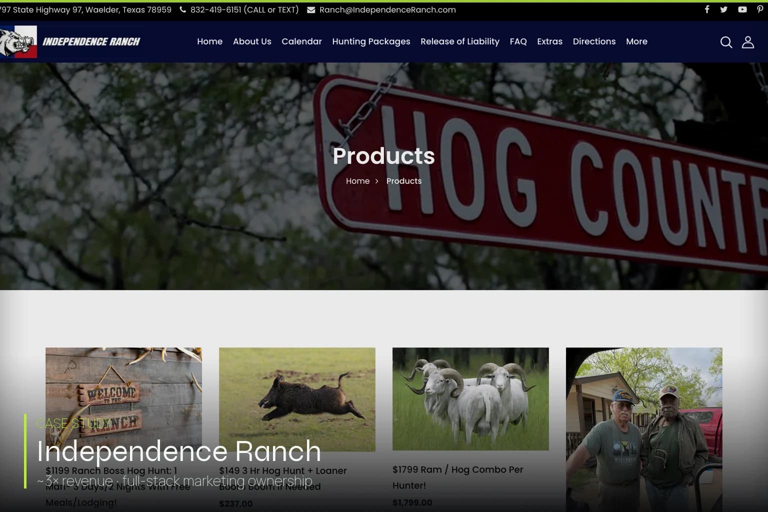 Independence Ranch hunting packages / booking page — ranch marketing case study