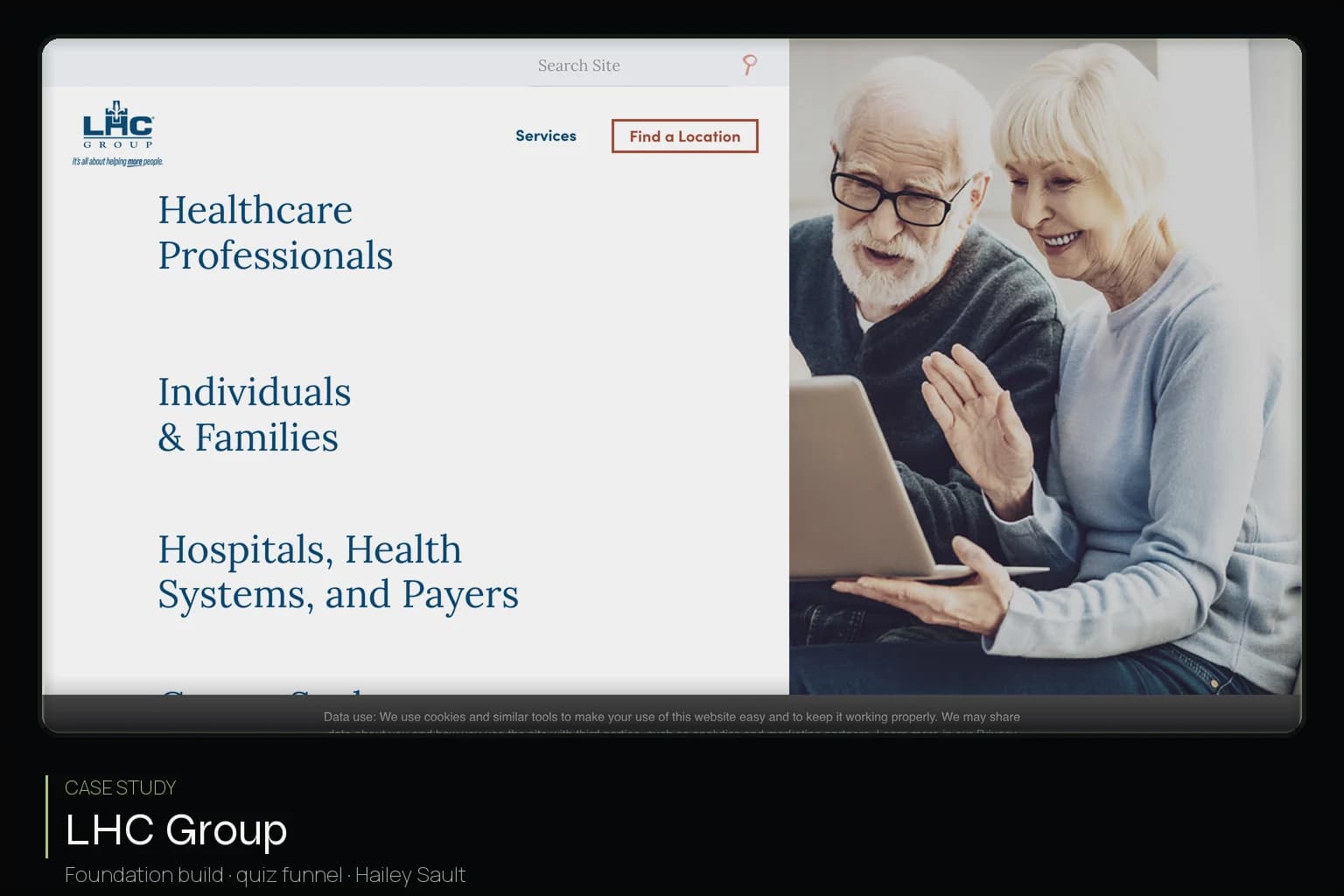 LHC Group homepage — Search and quiz-funnel case study