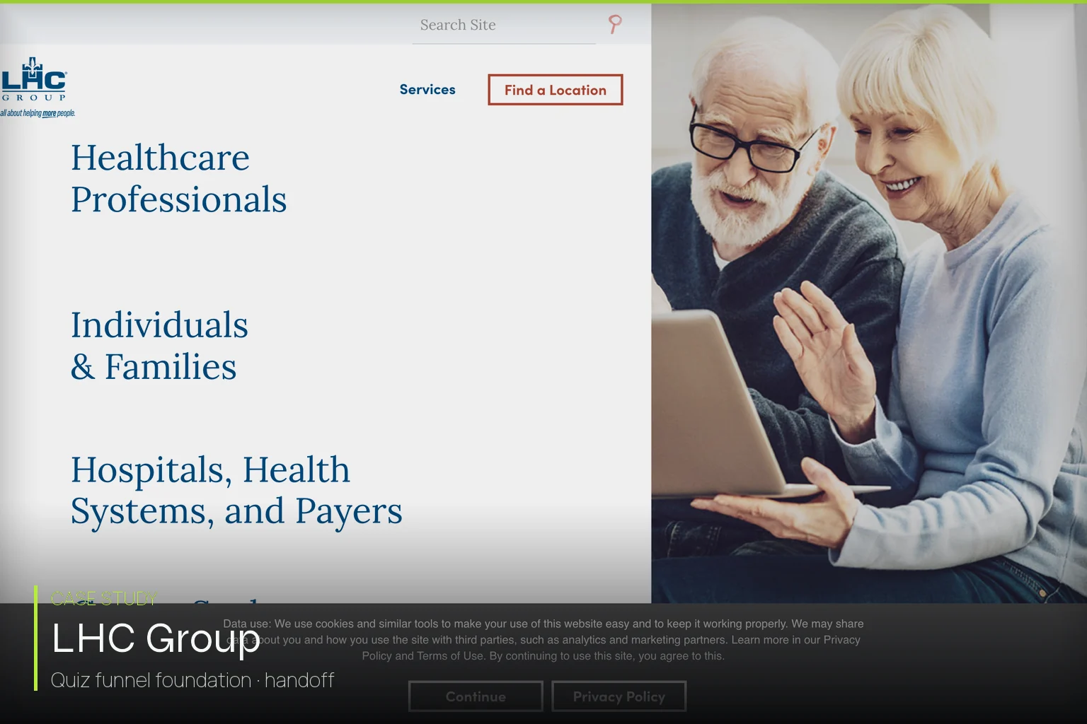 LHC Group homepage — Search and quiz-funnel case study