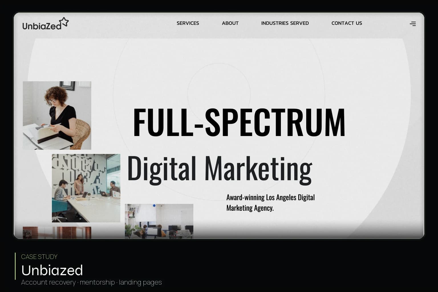 Unbiazed homepage — digital marketing agency account-recovery case study