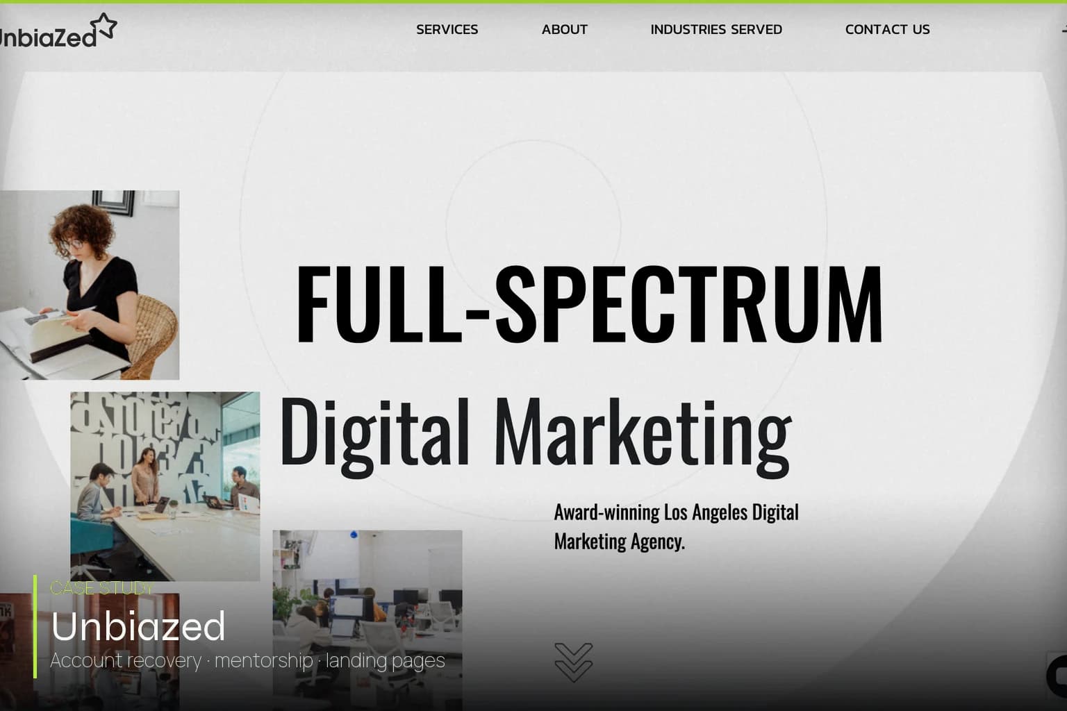 Unbiazed homepage — digital marketing agency account-recovery case study